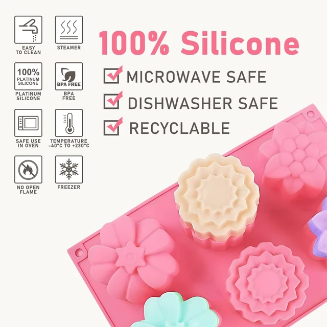 Alt view image 3 of 7 - Silicone Soap Molds, different Cavities Soap Mold with Different Shapes, Perfect for Soap Making, Handmade Cake Chocolate Desserts Biscuit Pudding Teacake Jelly (3 Pack - Flower)