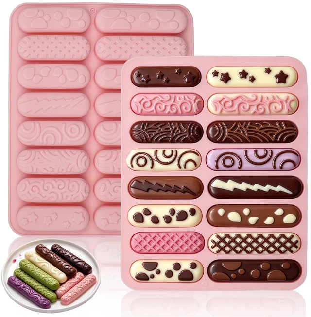 Main image of 2 PCS Finger Biscuit Silicone Chocolate Molds, 16-Cavitys Bars Baking Mould