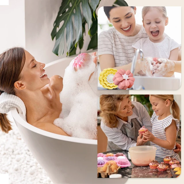 Alt view image 6 of 7 - Silicone Soap Molds, different Cavities Soap Mold with Different Shapes, Perfect for Soap Making, Handmade Cake Chocolate Desserts Biscuit Pudding Teacake Jelly (3 Pack - Flower)