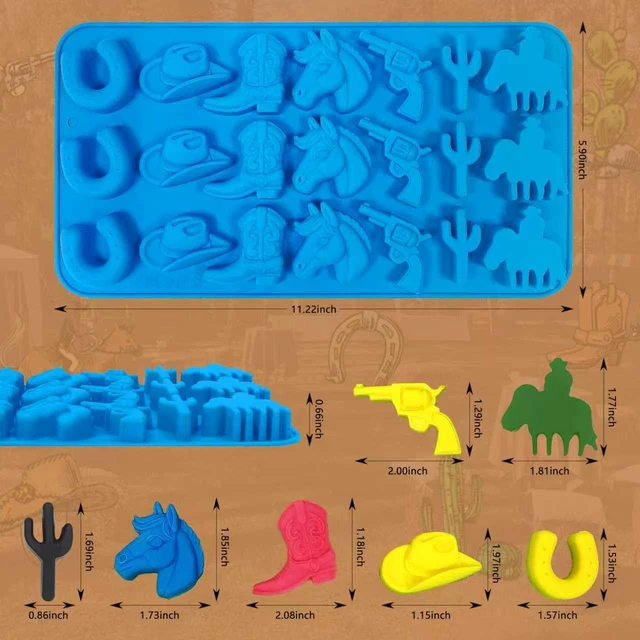 Alt view image 2 of 7 - Sidosir 3Pcs Cowboy Chocolate Silicone Molds, Western Theme Cowboy Horse Boots Hat Mold for Baking, Cowboy Gummy Candy Mold for Cupcake Decorations (Cowboy Molds)