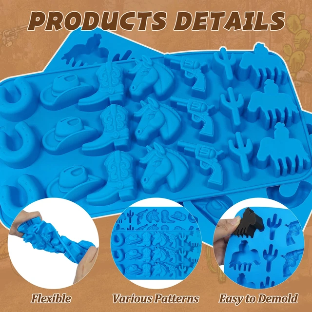 Alt view image 5 of 7 - Sidosir 3Pcs Cowboy Chocolate Silicone Molds, Western Theme Cowboy Horse Boots Hat Mold for Baking, Cowboy Gummy Candy Mold for Cupcake Decorations (Cowboy Molds)