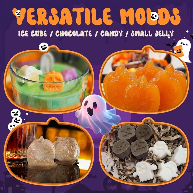 Alt view image 2 of 6 - Pumpkin & Ghost Candy Silicone Molds for Halloween Small Chocolate, Wax Melts, Cake Decoration 15 Cavity Food Grade Bpa Free for Kids, Oven Safe DIY Homemade Mould Treat or Trick -4 PCS