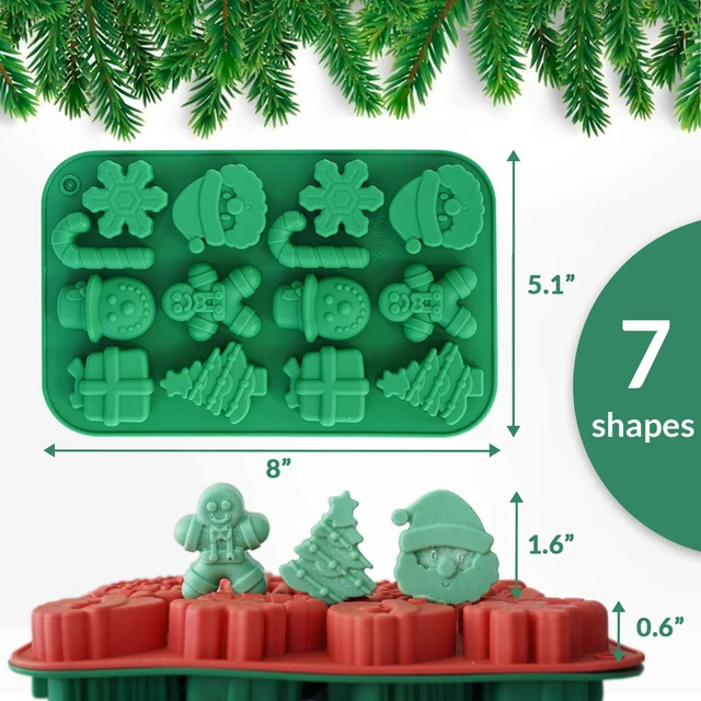 Alt view image 4 of 7 - HKNMTT Christmas Silicone Chocolate Molds, 2 PCS Candy Baking Moulds, 3D Snowflake Cane Snowman Xmas Tree Gingerbread Man Santa Claus Gift Box Shape Mold for DIY Handmade Soap Candles Jello