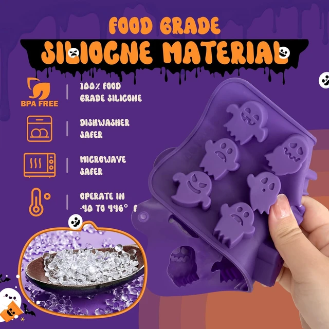 Alt view image 3 of 6 - Pumpkin & Ghost Candy Silicone Molds for Halloween Small Chocolate, Wax Melts, Cake Decoration 15 Cavity Food Grade Bpa Free for Kids, Oven Safe DIY Homemade Mould Treat or Trick -4 PCS
