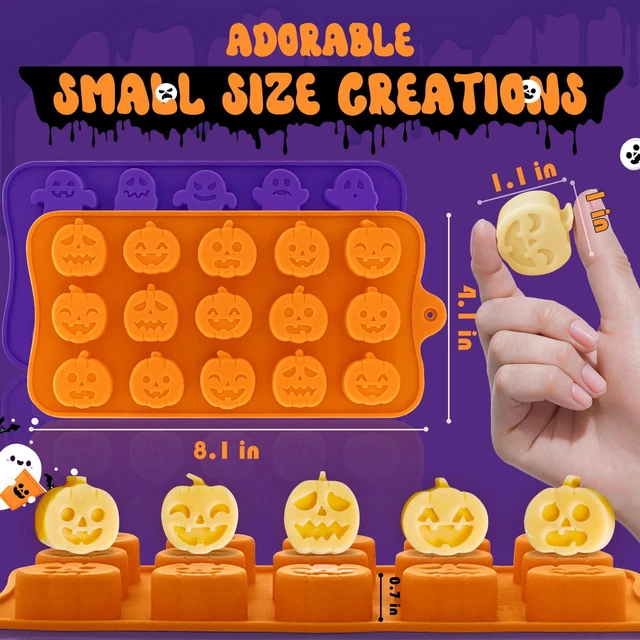 Alt view image 4 of 6 - Pumpkin & Ghost Candy Silicone Molds for Halloween Small Chocolate, Wax Melts, Cake Decoration 15 Cavity Food Grade Bpa Free for Kids, Oven Safe DIY Homemade Mould Treat or Trick -4 PCS