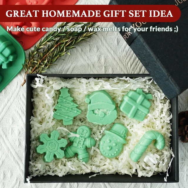 Alt view image 6 of 7 - HKNMTT Christmas Silicone Chocolate Molds, 2 PCS Candy Baking Moulds, 3D Snowflake Cane Snowman Xmas Tree Gingerbread Man Santa Claus Gift Box Shape Mold for DIY Handmade Soap Candles Jello