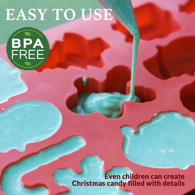 Alt view image 7 of 7 - HKNMTT Christmas Silicone Chocolate Molds, 2 PCS Candy Baking Moulds, 3D Snowflake Cane Snowman Xmas Tree Gingerbread Man Santa Claus Gift Box Shape Mold for DIY Handmade Soap Candles Jello