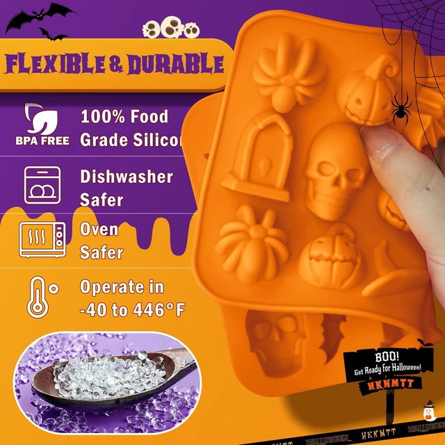 Alt view image 3 of 7 - Halloween Molds Silicone for Chocolate 2 Pack, 3D Halloween Chocolate Candy Gummy Mold Skull Pumpkin Bat Ghost Witch Hat Spider tombstone Shapes Mold