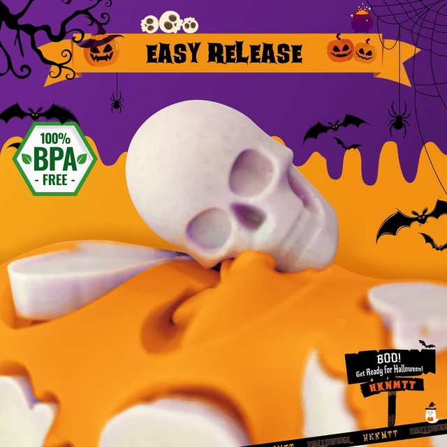 Alt view image 4 of 7 - Halloween Molds Silicone for Chocolate 2 Pack, 3D Halloween Chocolate Candy Gummy Mold Skull Pumpkin Bat Ghost Witch Hat Spider tombstone Shapes Mold