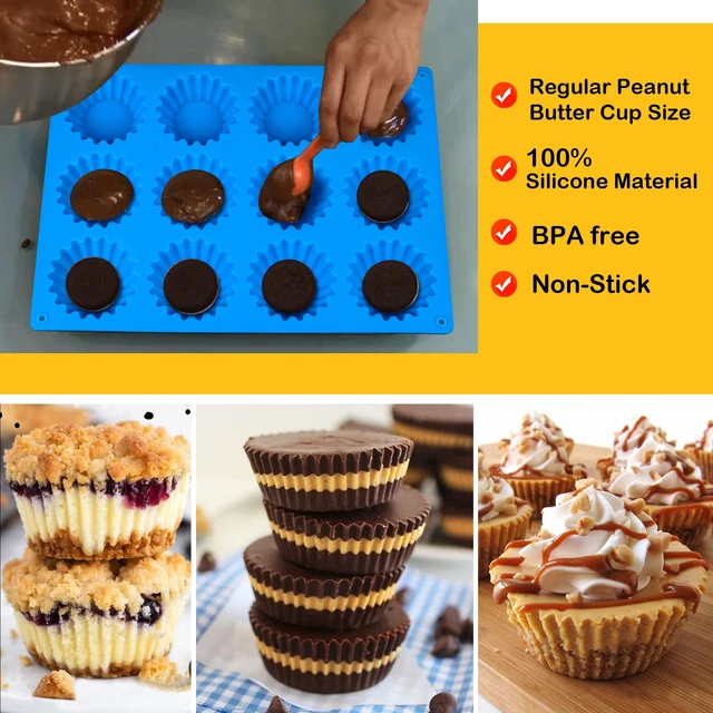 Alt view image 5 of 7 - Sidosir 3pcs Peanut Butter Cup Mold, Silicone Mini Tart Pan for Bite Size Fat Bombs, Silicone Chocolate Candy Mold for Brownie (Peanut Butter Cup)