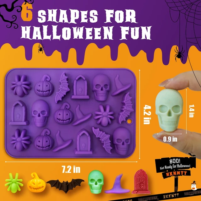 Alt view image 5 of 7 - Halloween Molds Silicone for Chocolate 2 Pack, 3D Halloween Chocolate Candy Gummy Mold Skull Pumpkin Bat Ghost Witch Hat Spider tombstone Shapes Mold