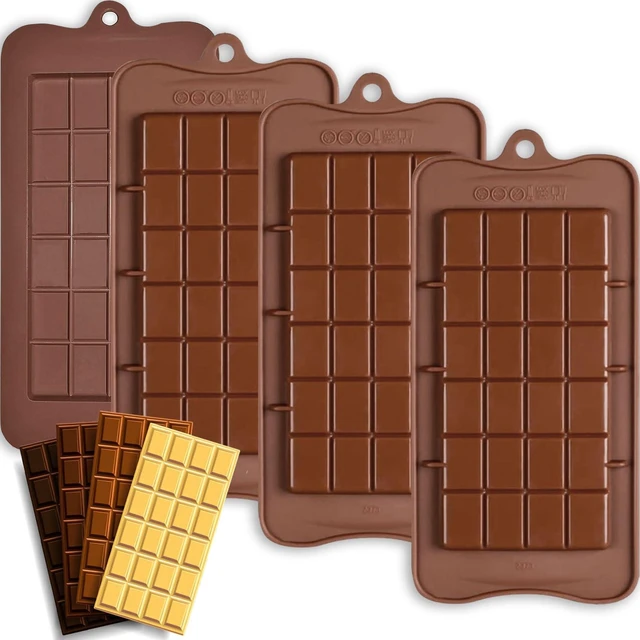 Main image of HKNMTT Chocolate Bar Molds Silicone Classic 4 Pack, Snap Candy Bars Making Mould Set, BPA Free Soy Candle Wax Melt Durable Mold Easy Release Non-Stick for Protein and Energy DIY Handmade Gifts