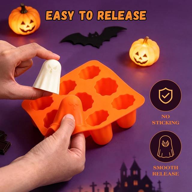Alt view image 2 of 6 - KASHME 2 Packs Halloween Silicone Molds, 9-Cavity 3D Ghost Silicone Mold