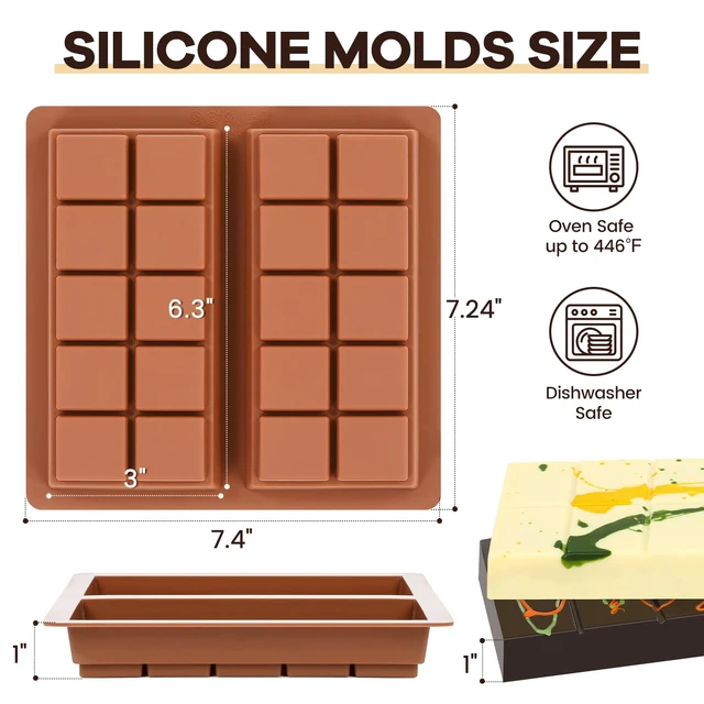 Alt view image 3 of 7 - Dubai Chocolate Molds 1 Inch Deep, Silicone Chocolate Bar Mold Non-Stick, Flexible, Large and Thick Homemade Chocolates, Candies, and Desserts - Set of 1