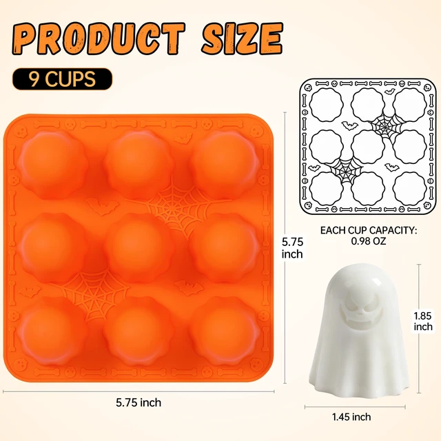 Alt view image 3 of 6 - KASHME 2 Packs Halloween Silicone Molds, 9-Cavity 3D Ghost Silicone Mold