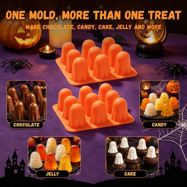 Alt view image 4 of 6 - KASHME 2 Packs Halloween Silicone Molds, 9-Cavity 3D Ghost Silicone Mold