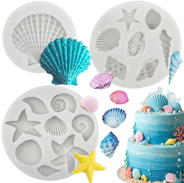 Main image of 3 PCS Marine Theme Cake Fondant Silicone Mold Seashell Conch Starfish Coral Baking Molds for DIY Cake Decoration Chocolate Candy Polymer Clay Crafting Projects
