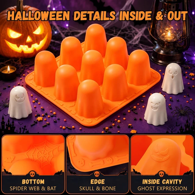 Alt view image 5 of 6 - KASHME 2 Packs Halloween Silicone Molds, 9-Cavity 3D Ghost Silicone Mold