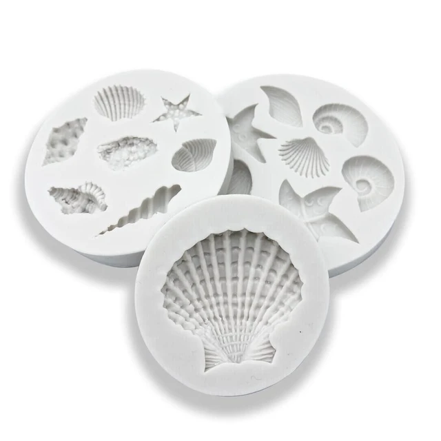 Alt view image 3 of 7 - 3 PCS Marine Theme Cake Fondant Silicone Mold Seashell Conch Starfish Coral Baking Molds for DIY Cake Decoration Chocolate Candy Polymer Clay Crafting Projects