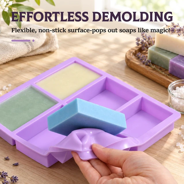 Alt view image 2 of 7 - SJ Rectangle Soap Mold Set, 3-Pack 6-Cavity Silicone Soap Molds