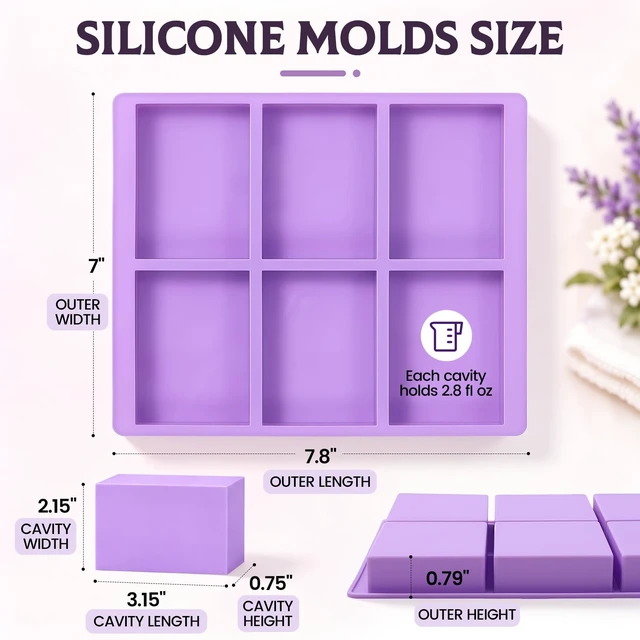 Alt view image 4 of 7 - SJ Rectangle Soap Mold Set, 3-Pack 6-Cavity Silicone Soap Molds