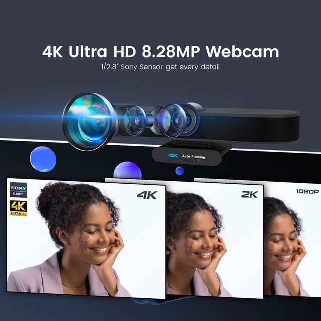 Alt view image 2 of 7 - TONGVEO 3-in-1 4K Webcam with Microphones and Speaker, AI Auto-Tracking 5X Digital Zoom Webcam 4K Adjustable Field of View Remote Control Works with Microsoft Teams, Zoom, Google Meet, PC Mac Laptop
