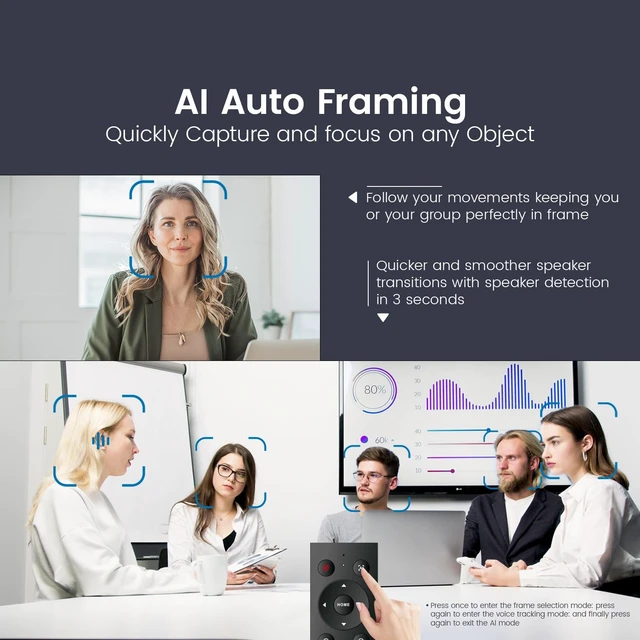 Alt view image 4 of 7 - TONGVEO 3-in-1 4K Webcam with Microphones and Speaker, AI Auto-Tracking 5X Digital Zoom Webcam 4K Adjustable Field of View Remote Control Works with Microsoft Teams, Zoom, Google Meet, PC Mac Laptop