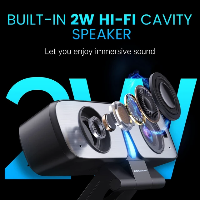 Alt view image 4 of 7 - RC08 2K Webcam with Speaker, Webcam for PC, HD Web Cam with Noise Reduction Mic/Harman Speaker/4X Eptz/Privacy Cover/0.2S Auto-Focus/Low Illumination, Computer Camera for Zoom/Teams/Meeting