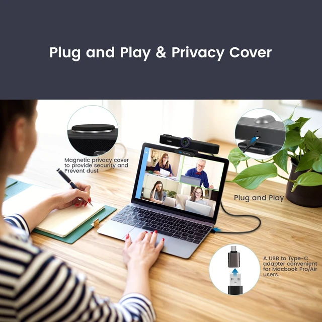 Alt view image 7 of 7 - TONGVEO 3-in-1 4K Webcam with Microphones and Speaker, AI Auto-Tracking 5X Digital Zoom Webcam 4K Adjustable Field of View Remote Control Works with Microsoft Teams, Zoom, Google Meet, PC Mac Laptop
