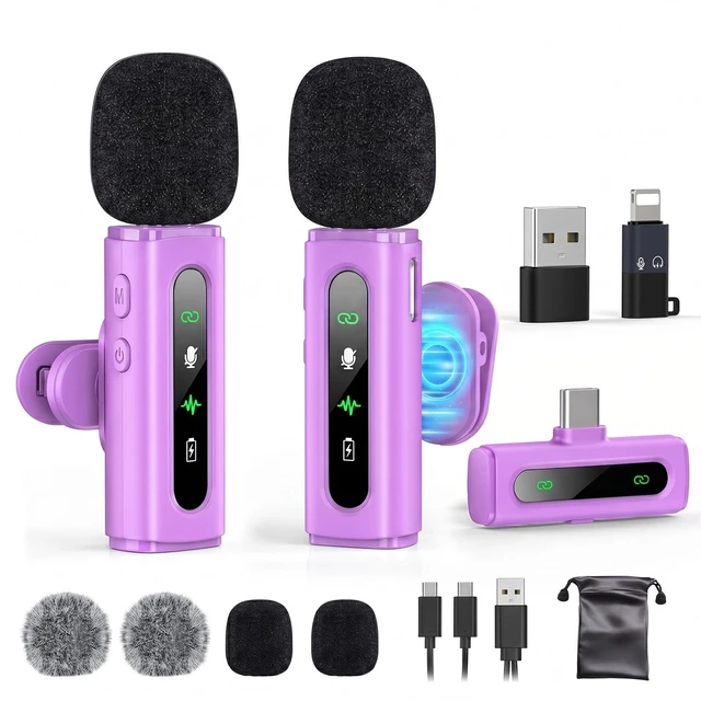 Main image of USB C Lavalier Microphone Wireless Mini Mic for Type-C Android Phone/Tablet/PC Video Recording Clip-on Mics with Rotatable Clip&Denoise Recording, Ideal for Vlog Tiktok Youtube Content Creator, Purple