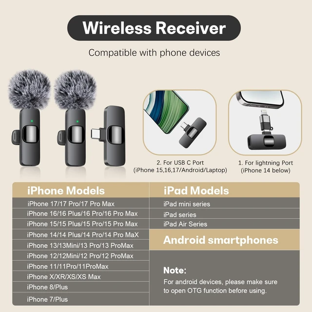 Alt view image 2 of 7 - MAYBESTA Wireless Mini Microphone for iPhone, Android Phone - Lavalier Lapel Mic for Audio Video Recording - Clip on Content Creator Microphones for YouTube Tiktok Podcast Vlogging(Type-C Full Kit)