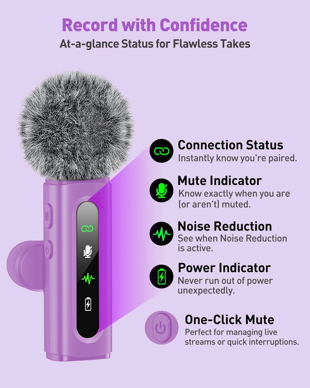 Alt view image 4 of 7 - USB C Lavalier Microphone Wireless Mini Mic for Type-C Android Phone/Tablet/PC Video Recording Clip-on Mics with Rotatable Clip&Denoise Recording, Ideal for Vlog Tiktok Youtube Content Creator, Purple