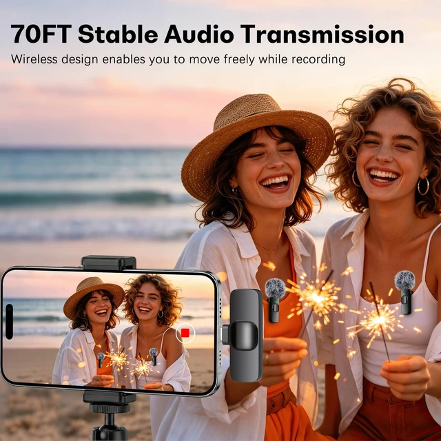Alt view image 5 of 7 - MAYBESTA Wireless Mini Microphone for iPhone, Android Phone - Lavalier Lapel Mic for Audio Video Recording - Clip on Content Creator Microphones for YouTube Tiktok Podcast Vlogging(Type-C Full Kit)