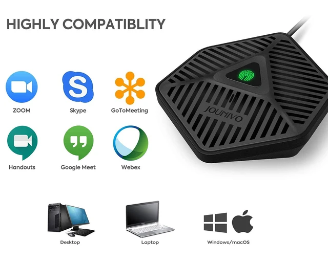 Alt view image 6 of 6 - Conference USB Microphone, 360° Omnidirectional Computer Mic with Mute Button for Video Conference, Recording, Skype, Online Class, Plug & Play Compatible with Windows/macOS/PC/Laptop(JV808)