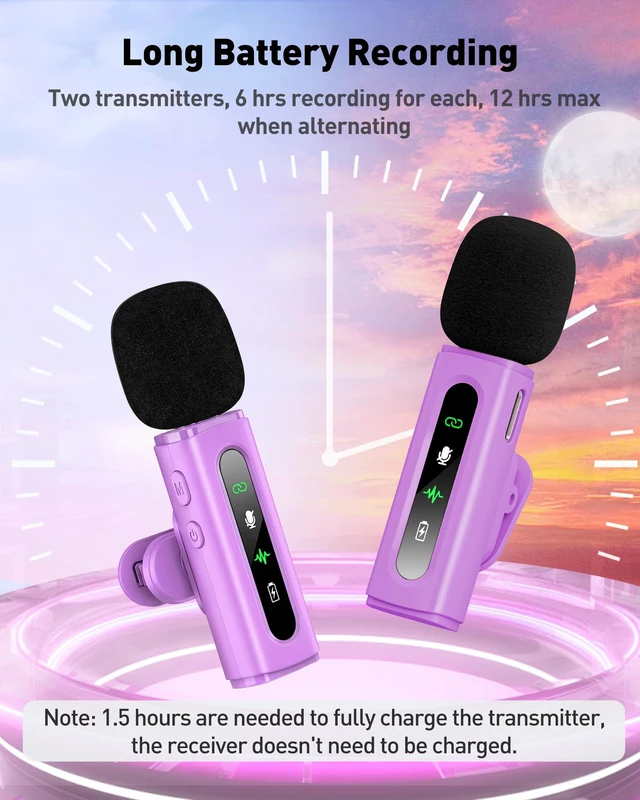 Alt view image 6 of 7 - USB C Lavalier Microphone Wireless Mini Mic for Type-C Android Phone/Tablet/PC Video Recording Clip-on Mics with Rotatable Clip&Denoise Recording, Ideal for Vlog Tiktok Youtube Content Creator, Purple