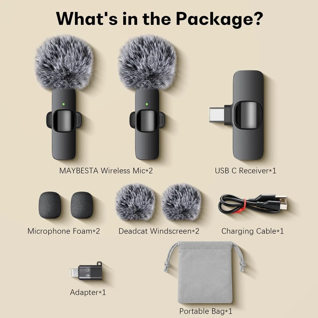 Alt view image 7 of 7 - MAYBESTA Wireless Mini Microphone for iPhone, Android Phone - Lavalier Lapel Mic for Audio Video Recording - Clip on Content Creator Microphones for YouTube Tiktok Podcast Vlogging(Type-C Full Kit)