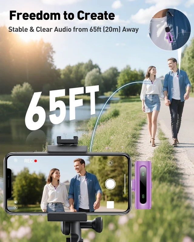 Alt view image 7 of 7 - USB C Lavalier Microphone Wireless Mini Mic for Type-C Android Phone/Tablet/PC Video Recording Clip-on Mics with Rotatable Clip&Denoise Recording, Ideal for Vlog Tiktok Youtube Content Creator, Purple