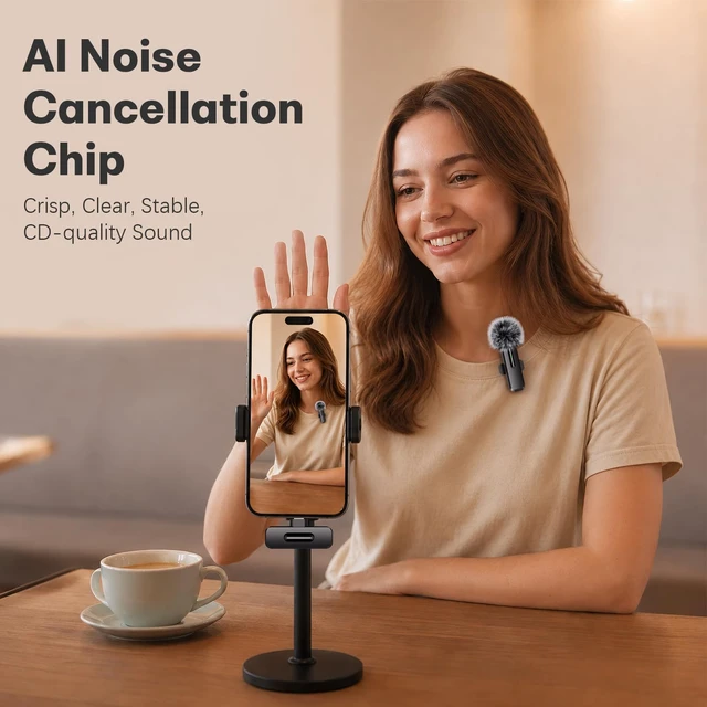 Alt view image 3 of 7 - Wireless Mini Microphone for iPhone, Android, 2 Pack Clip on Mini Mic with USB-C & Lightning, 2-in-1 Noise Reduction Lavalier Lapel Mic for Video Recording, Podcast, Vlogging, YouTube