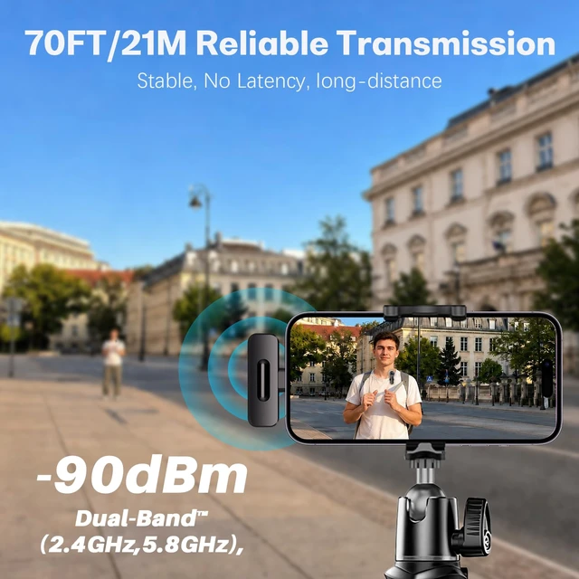 Alt view image 4 of 7 - Wireless Mini Microphone for iPhone, Android, 2 Pack Clip on Mini Mic with USB-C & Lightning, 2-in-1 Noise Reduction Lavalier Lapel Mic for Video Recording, Podcast, Vlogging, YouTube