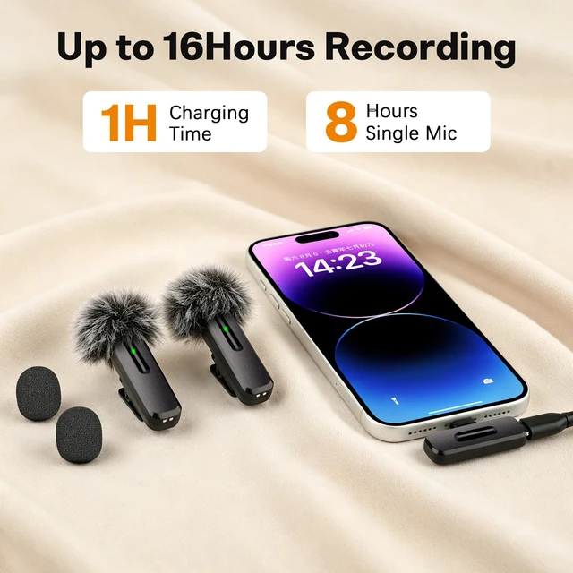 Alt view image 5 of 7 - Wireless Mini Microphone for iPhone, Android, 2 Pack Clip on Mini Mic with USB-C & Lightning, 2-in-1 Noise Reduction Lavalier Lapel Mic for Video Recording, Podcast, Vlogging, YouTube
