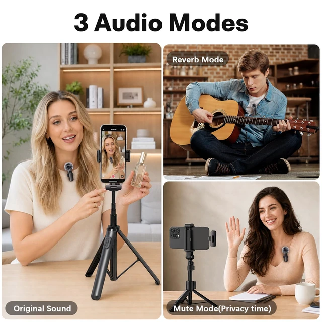 Alt view image 6 of 7 - Wireless Mini Microphone for iPhone, Android, 2 Pack Clip on Mini Mic with USB-C & Lightning, 2-in-1 Noise Reduction Lavalier Lapel Mic for Video Recording, Podcast, Vlogging, YouTube