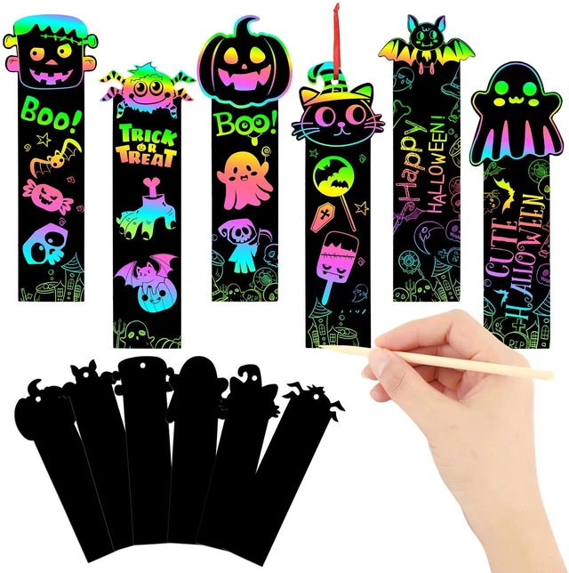 Main image of JUNEBRUSHS 30Pcs Halloween Scratch Bookmarks, Rainbow Magic Scratch Paper Art Pumpkin Bat Spider DIY Crafts Kit for School Classroom Activity Halloween Gifts