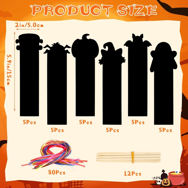 Alt view image 2 of 7 - JUNEBRUSHS 30Pcs Halloween Scratch Bookmarks, Rainbow Magic Scratch Paper Art Pumpkin Bat Spider DIY Crafts Kit for School Classroom Activity Halloween Gifts