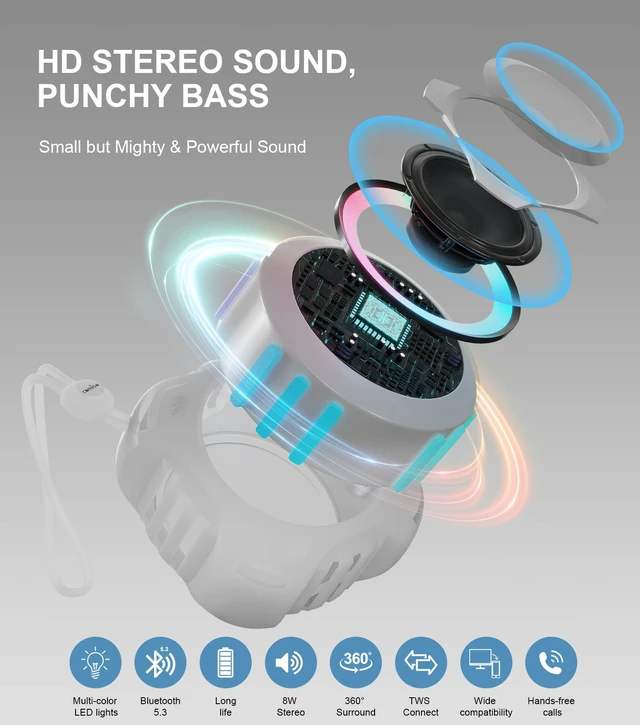 Alt view image 2 of 7 - comiso Bluetooth Shower Speaker, IPX7 Waterproof Speaker with Robust Bass