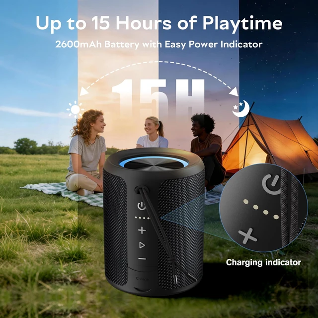 Alt view image 3 of 7 - Portable Bluetooth Speaker, 20W Stereo, IPX7 Waterproof, RGB Light
