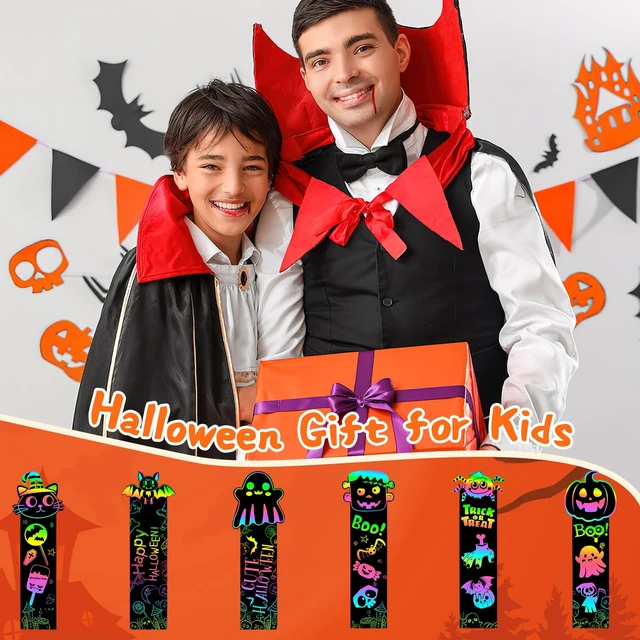 Alt view image 5 of 7 - JUNEBRUSHS 30Pcs Halloween Scratch Bookmarks, Rainbow Magic Scratch Paper Art Pumpkin Bat Spider DIY Crafts Kit for School Classroom Activity Halloween Gifts