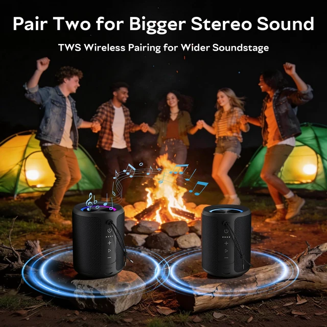 Alt view image 4 of 7 - Portable Bluetooth Speaker, 20W Stereo, IPX7 Waterproof, RGB Light