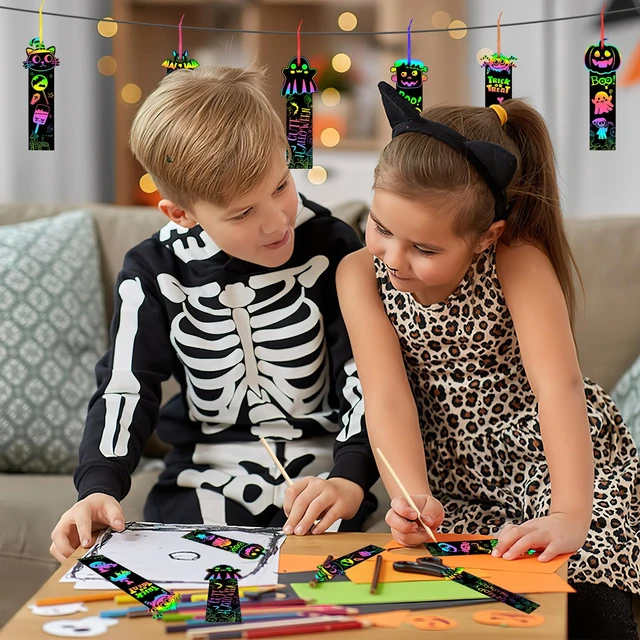 Alt view image 6 of 7 - JUNEBRUSHS 30Pcs Halloween Scratch Bookmarks, Rainbow Magic Scratch Paper Art Pumpkin Bat Spider DIY Crafts Kit for School Classroom Activity Halloween Gifts