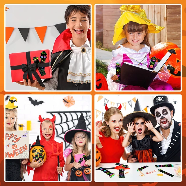 Alt view image 7 of 7 - JUNEBRUSHS 30Pcs Halloween Scratch Bookmarks, Rainbow Magic Scratch Paper Art Pumpkin Bat Spider DIY Crafts Kit for School Classroom Activity Halloween Gifts