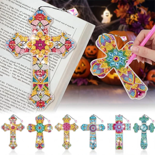 Main image of Ireer 6 Pcs Cross 5d Diamond Art Bookmarks for Adult,DIY Painting Kit